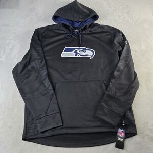Seattle Seahawks Majestic Therma Base Team Apparel Sz Lg Hooded Sweatshirt Black